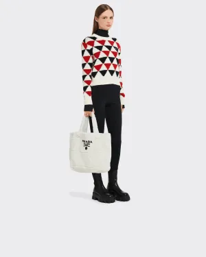 White Quilted Shearling Tote Bag - Leather Women's Handbag - Pursefits