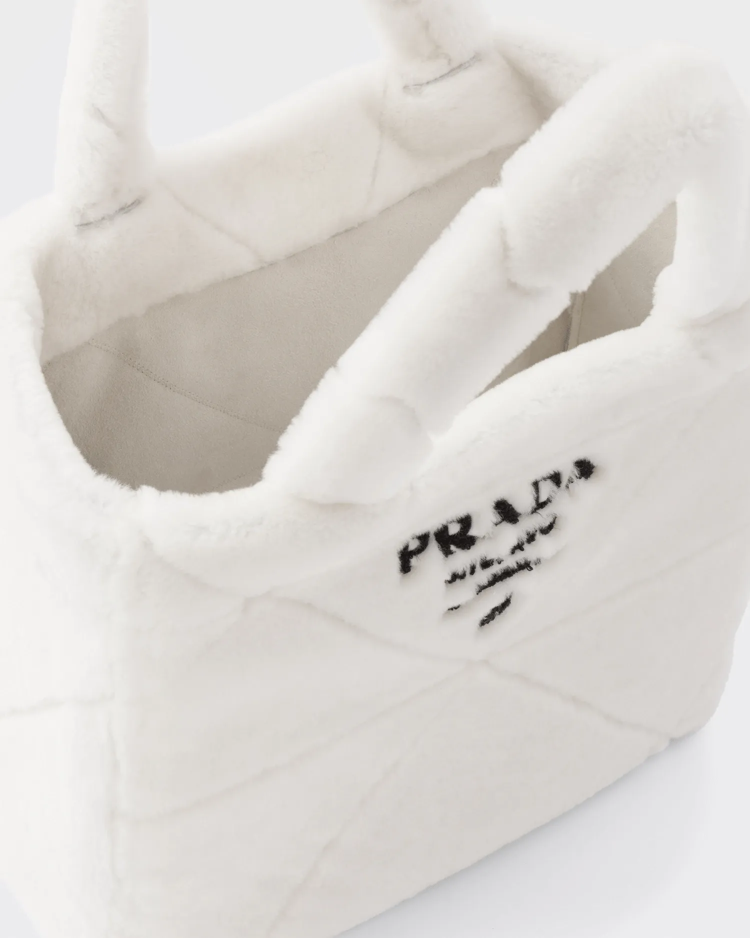 White Quilted Shearling Tote Bag - Leather Women's Handbag - Pursefits