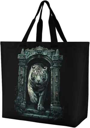 White Tiger Architecture Large Tote Bag for Women Shoulder HandBag Shopping Purse for Travel Work Gym
