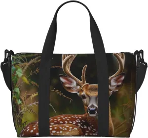 Whitetail Deer Fawn in Wilderness Stag Printed Travel Duffel Bag for Men Women Shoulder Weekender Overnight Bags for for Beach Swim Sports Gym