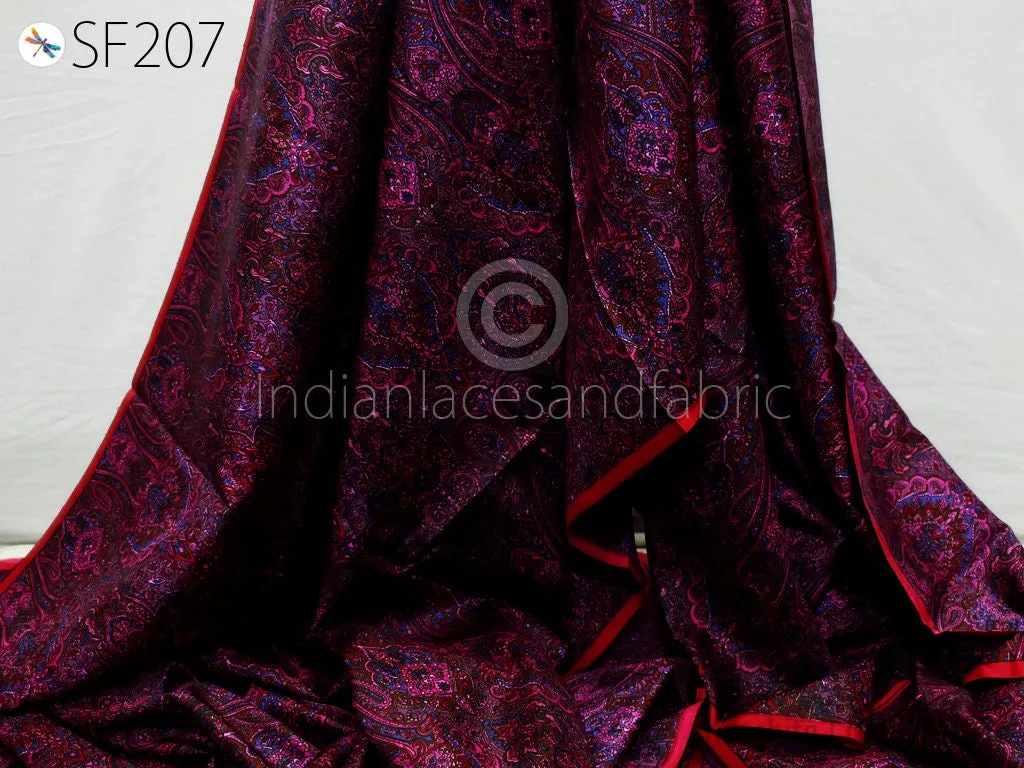 Wine Indian Saree Soft Pure Printed Silk By The Yard Fabric Wedding Dresses Bridesmaid Party Costume Curtains Crafting Sewing Dupatta Scarf