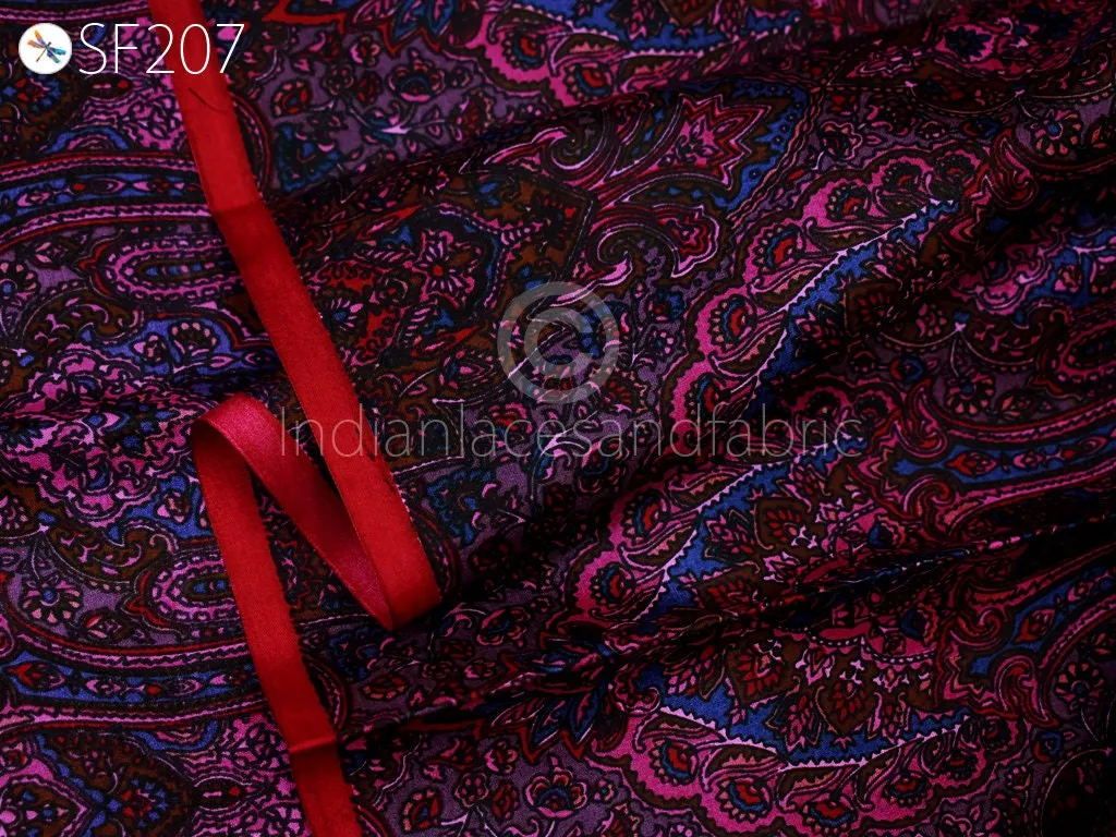 Wine Indian Saree Soft Pure Printed Silk By The Yard Fabric Wedding Dresses Bridesmaid Party Costume Curtains Crafting Sewing Dupatta Scarf