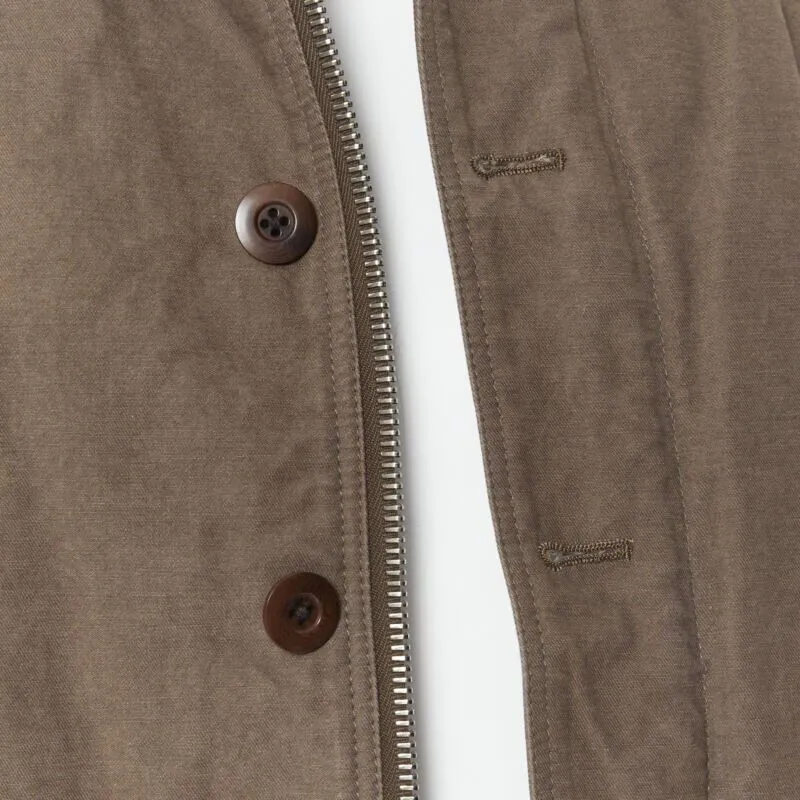 WJK brown faux shearling lined spread collar green washed cotton flight jacket M