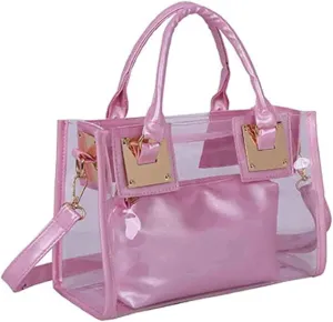 Women 2Pcs Small Tote Clear Shoulder Top-handle Bag PVC Satchel Candy Handbag Clutch Purse Wallet