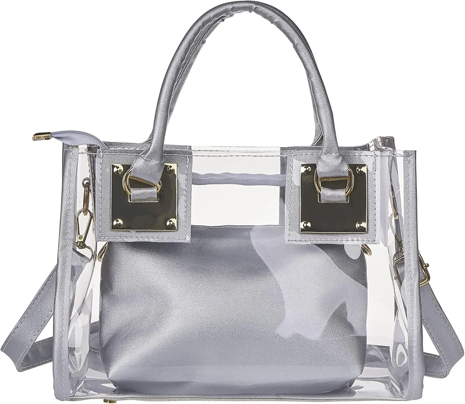 Women Clear Handbags 2 in 1 Jelly Tote Purse Transparent Messenger Shoulder Crossbody Bag