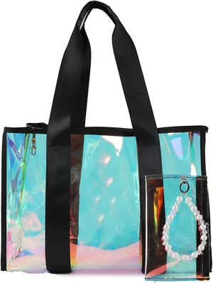 Women Clear Jelly Tote Bag,2 in 1 tote bag,Transparent Crossbody PVC Beach Bag,for Beach Stadium Concerts