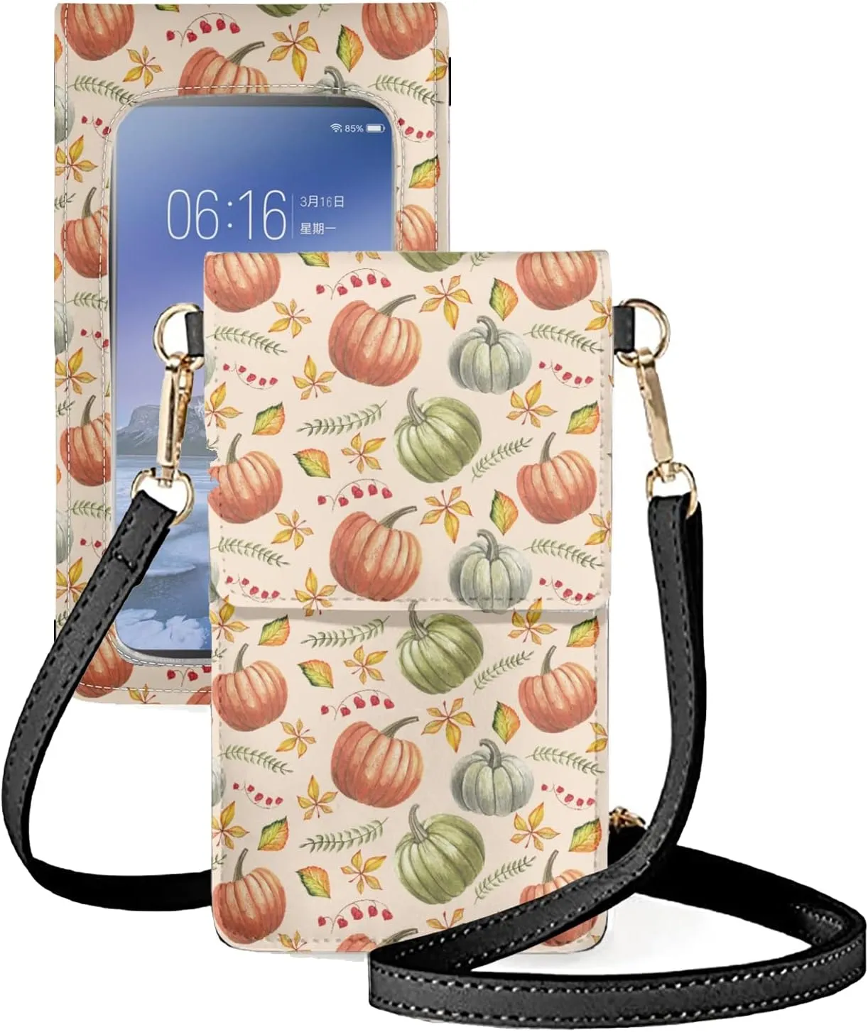 Women Crossbody Phone bag Change Purse with Clear Winder PU Leather Cellphone Pouch for Thanksgiving