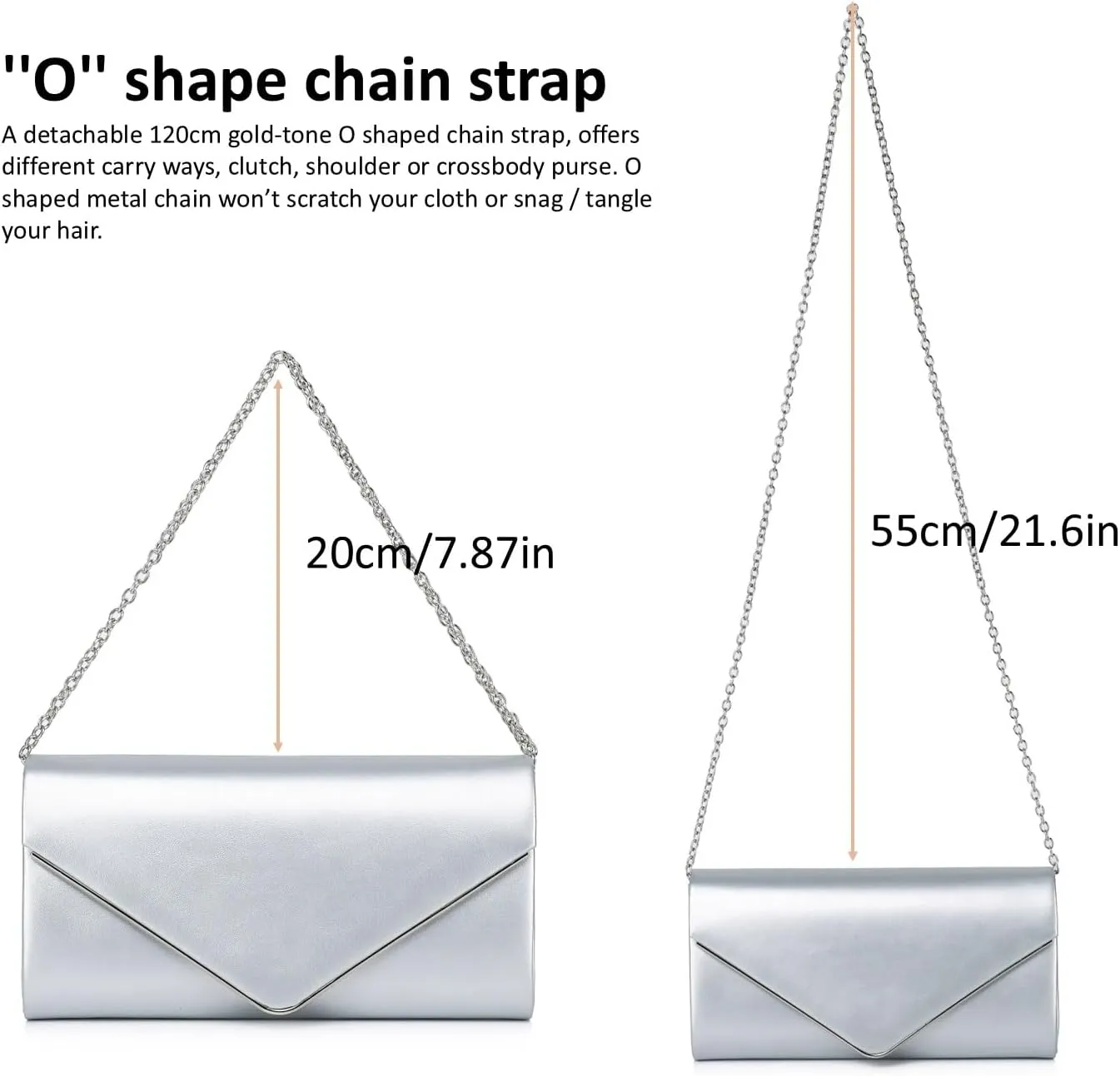 Women Evening Bag Vegan Leather Clutch Purse Shoulder Crossbody Envelope Bag for Party Wedding Prom Bridal