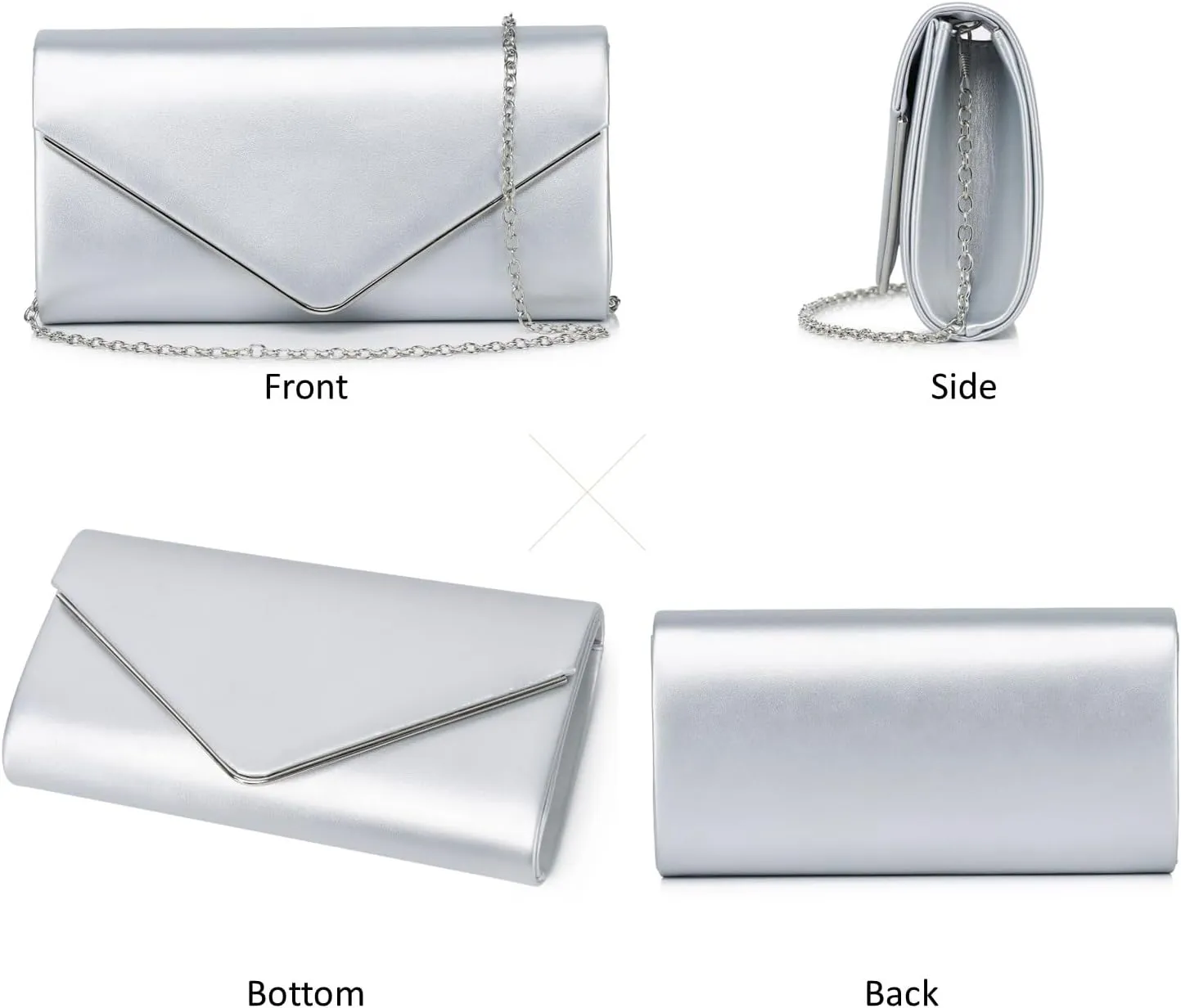 Women Evening Bag Vegan Leather Clutch Purse Shoulder Crossbody Envelope Bag for Party Wedding Prom Bridal
