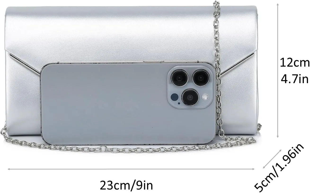 Women Evening Bag Vegan Leather Clutch Purse Shoulder Crossbody Envelope Bag for Party Wedding Prom Bridal