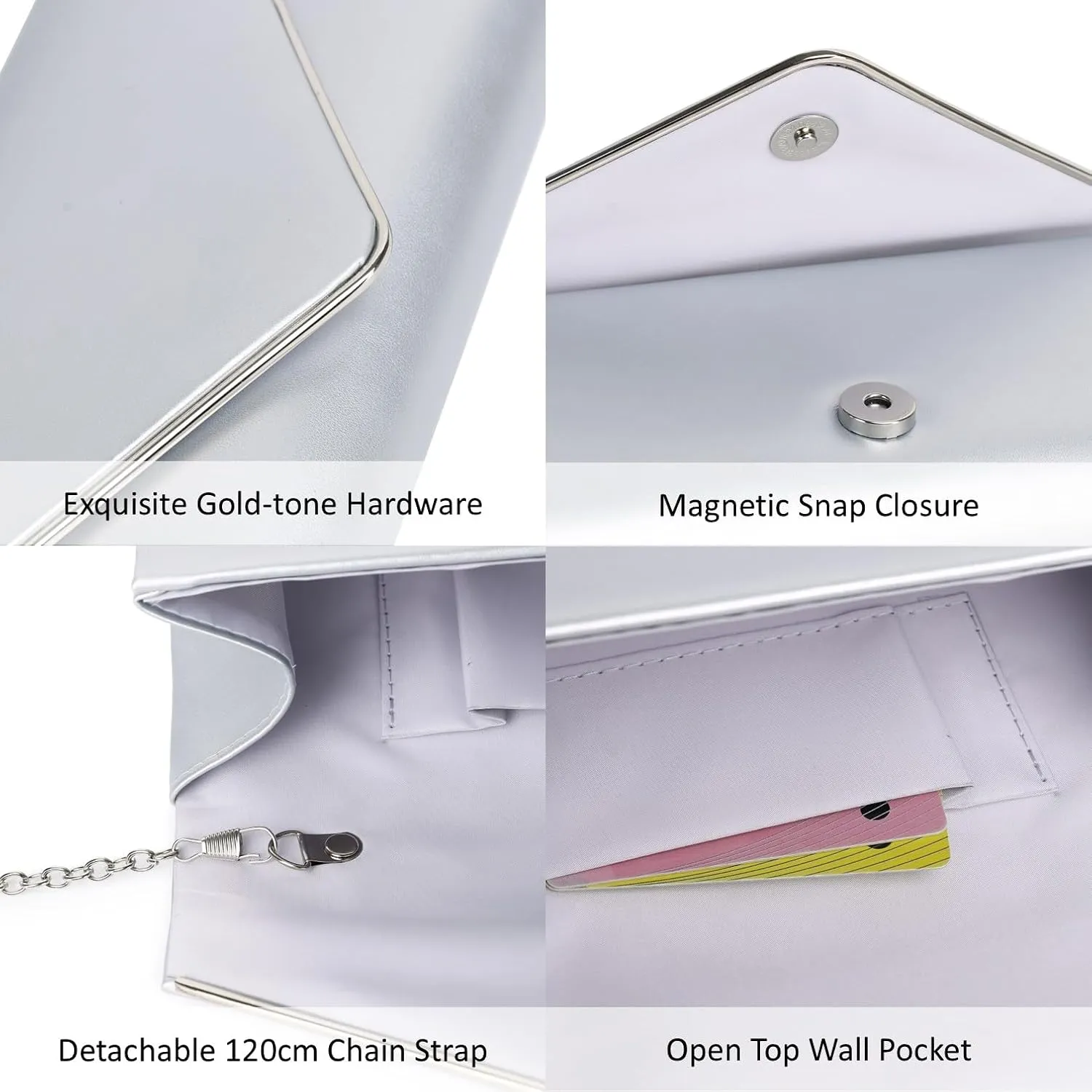 Women Evening Bag Vegan Leather Clutch Purse Shoulder Crossbody Envelope Bag for Party Wedding Prom Bridal