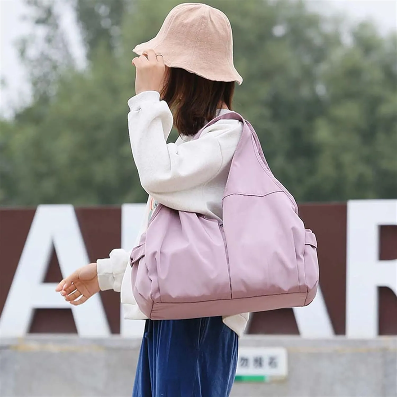 women Fitness For Gym Yoga Training Bags Outdoor Travel Storage Handbag Sport Duffel Luggage Tote Bag (Sweet Pink)