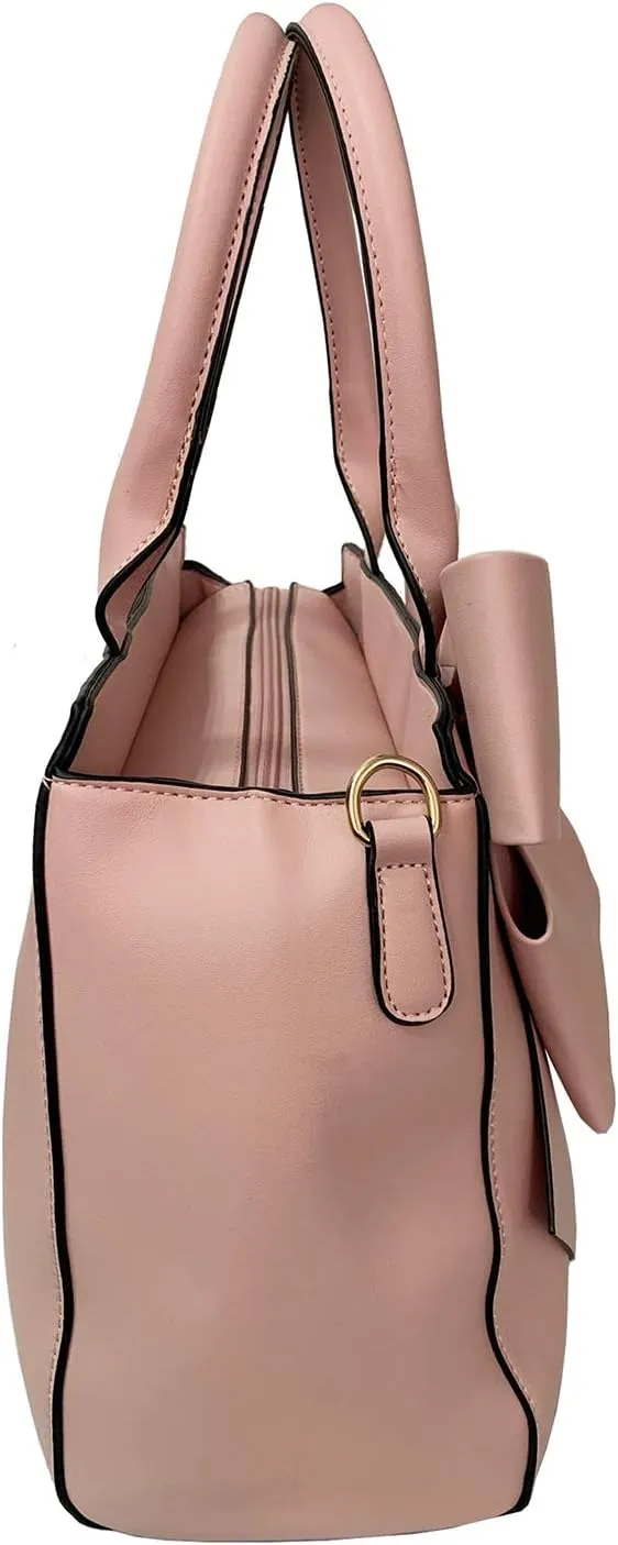 Women Handbag 2 Pcs Set Big Bow-Knot PU Leather Top Handle Bag Designer Tote Bag Clutch Wallet Set for Ladies