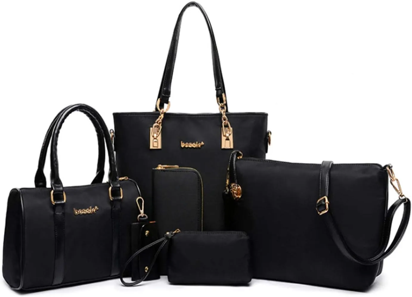 Women Handbag and Purse 6Pcs Tote Satchel Top Handle Crossbody Shoulder Bag Clutch Wallet Key Case