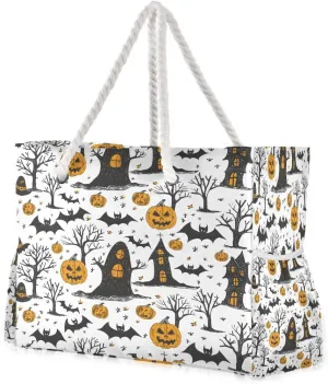 Women Large Beach Bag Halloween Tomb and Pumpkin Travel Tote Bags for Gym Sport Shoulder Bag