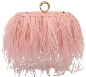 Women Real Natural Ostrich Feather Evening Bags Purses Clutch Vintage Banquet Handbag
