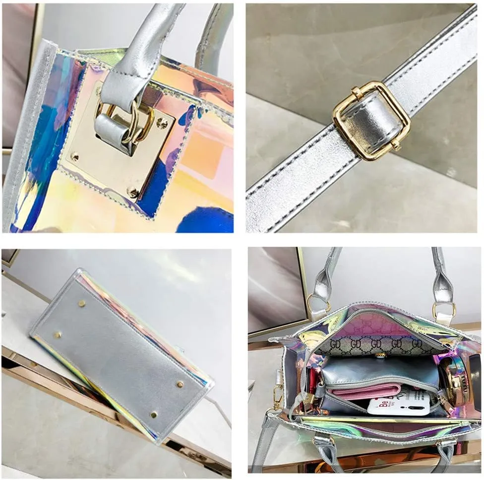 Women Transparent Shoulder Crossbody Bag, 2 in 1 Designer Fashion Handbag Purse