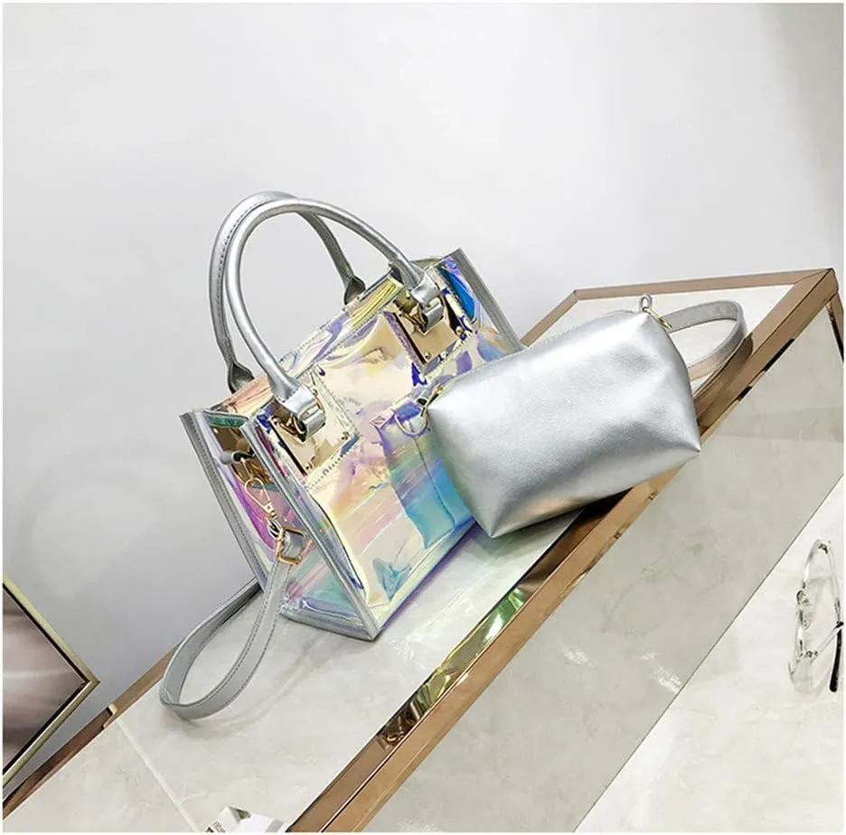 Women Transparent Shoulder Crossbody Bag, 2 in 1 Designer Fashion Handbag Purse