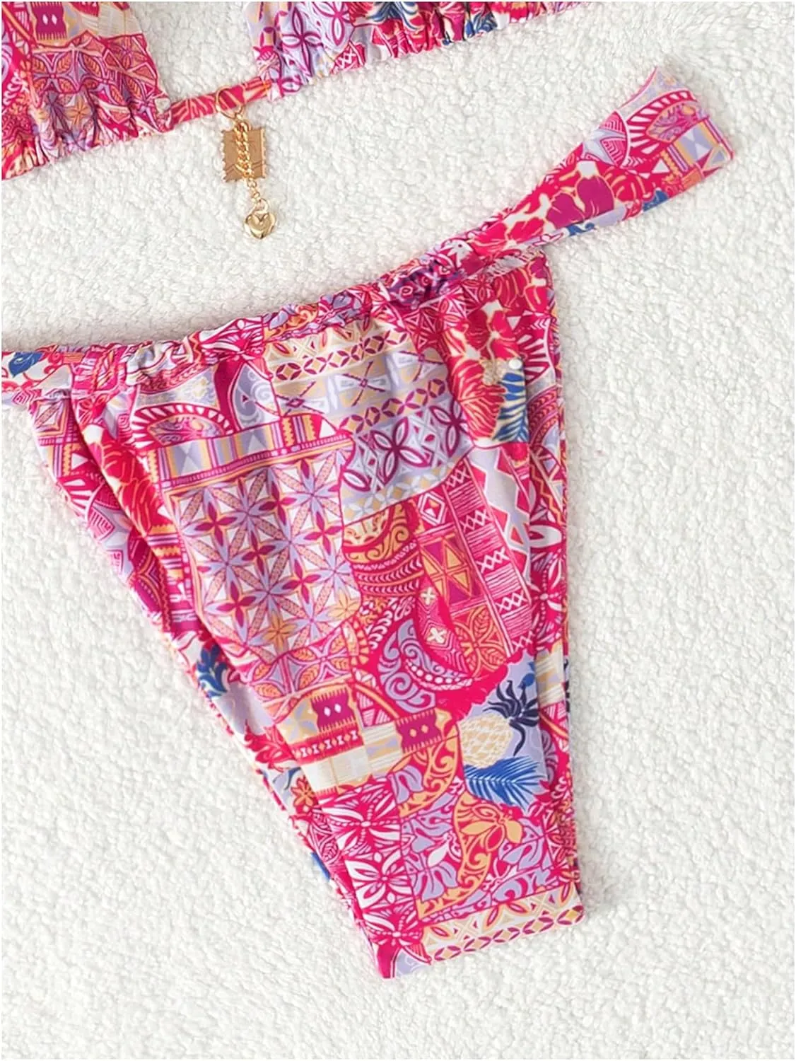 Women's 2 Piece Floral Tropical Print Bikini Set Boho Triangle Bathing Suit Tie Backless Swimsuit Sets