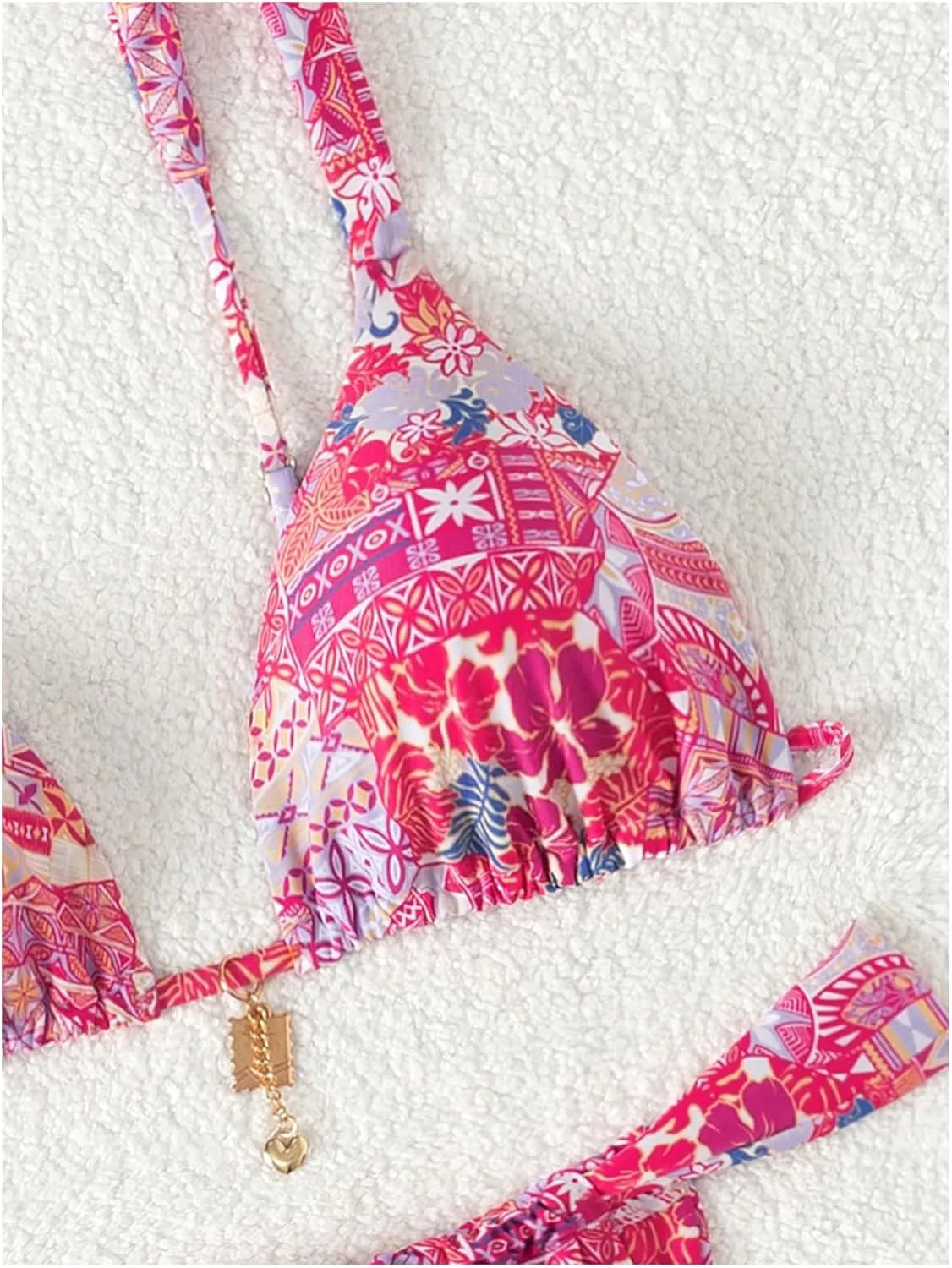 Women's 2 Piece Floral Tropical Print Bikini Set Boho Triangle Bathing Suit Tie Backless Swimsuit Sets