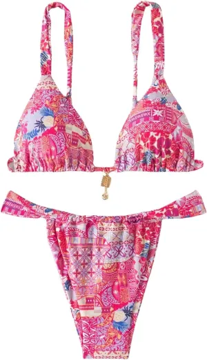 Women's 2 Piece Floral Tropical Print Bikini Set Boho Triangle Bathing Suit Tie Backless Swimsuit Sets