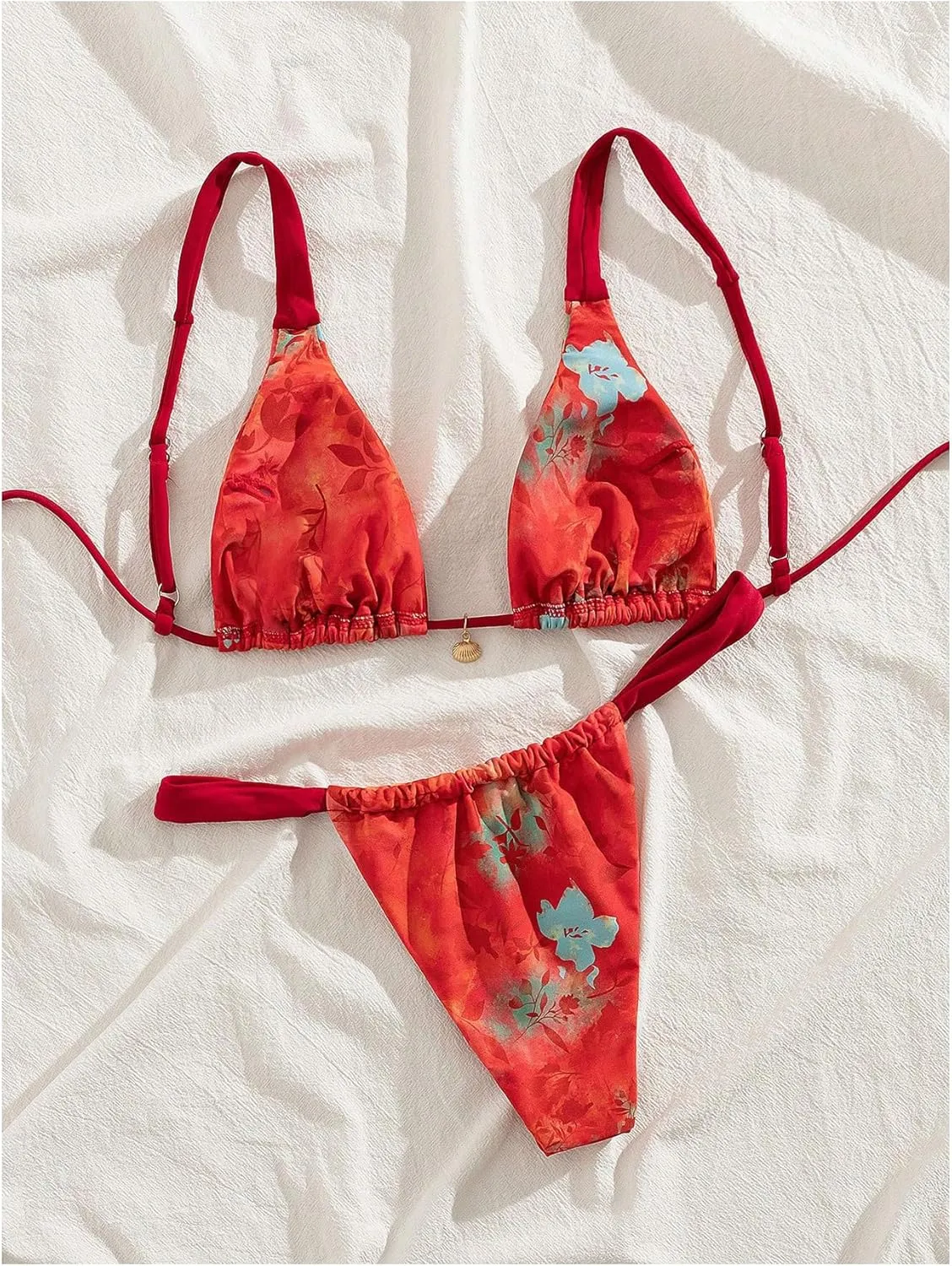 Women's 2 Piece Floral Tropical Print Bikini Set Boho Triangle Bathing Suit Tie Backless Swimsuit Sets