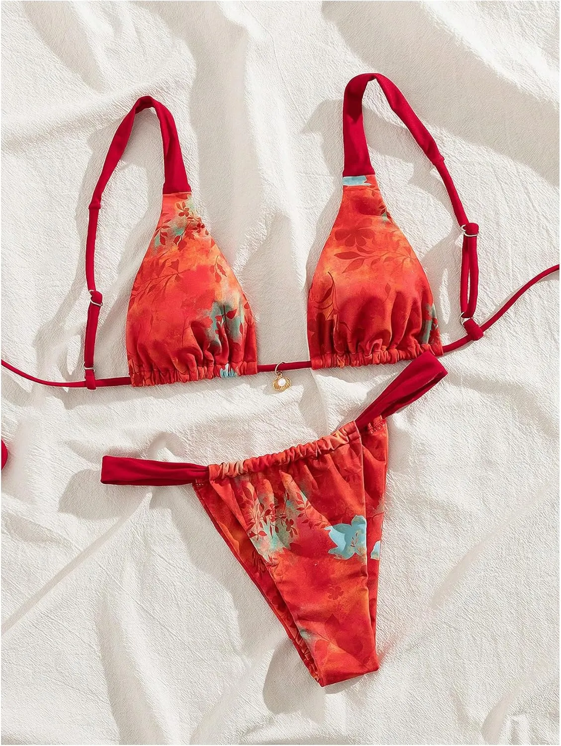 Women's 2 Piece Floral Tropical Print Bikini Set Boho Triangle Bathing Suit Tie Backless Swimsuit Sets
