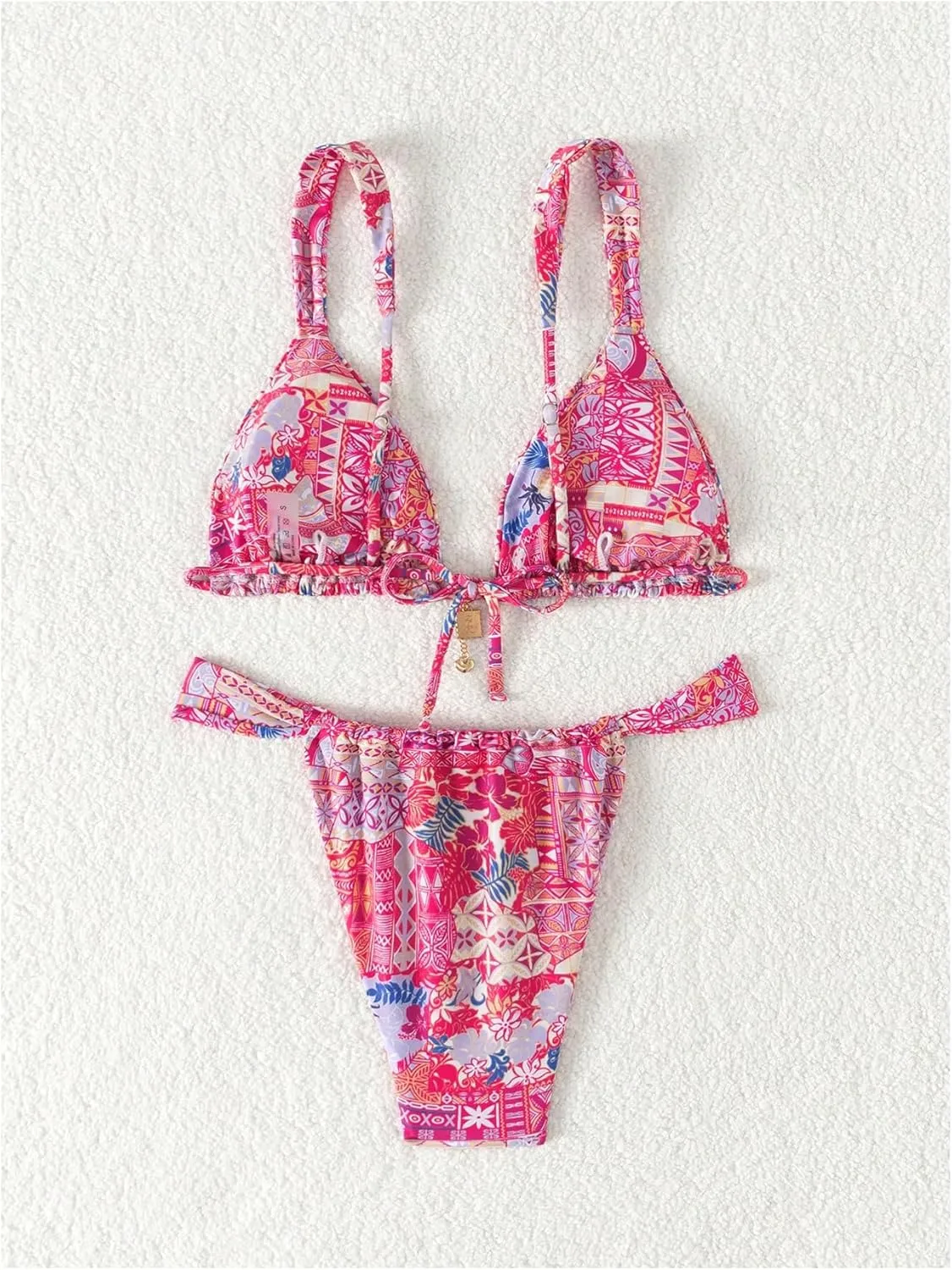 Women's 2 Piece Floral Tropical Print Bikini Set Boho Triangle Bathing Suit Tie Backless Swimsuit Sets