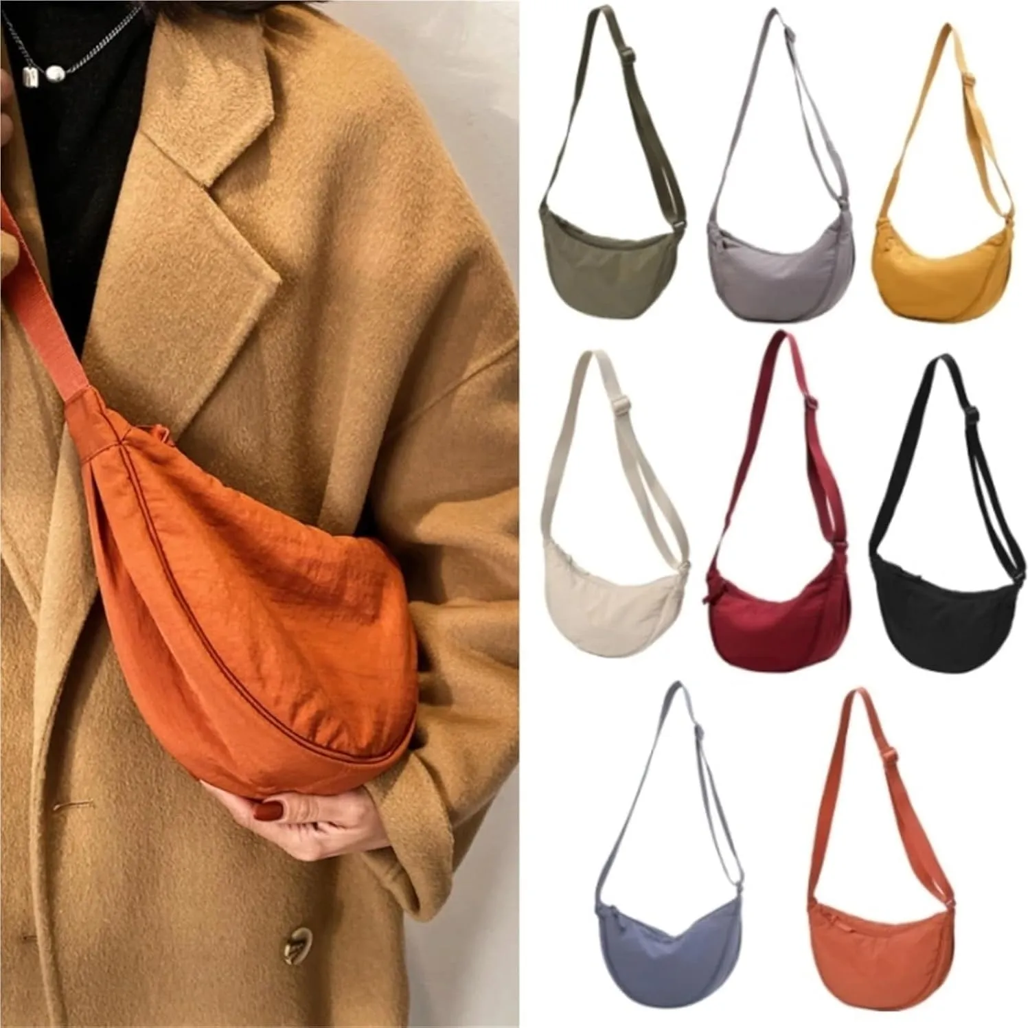 Women's Casual Nylon Crossbody Bag, Lightweight Waterproof Shoulder Tote Bag with Multiple Pockets