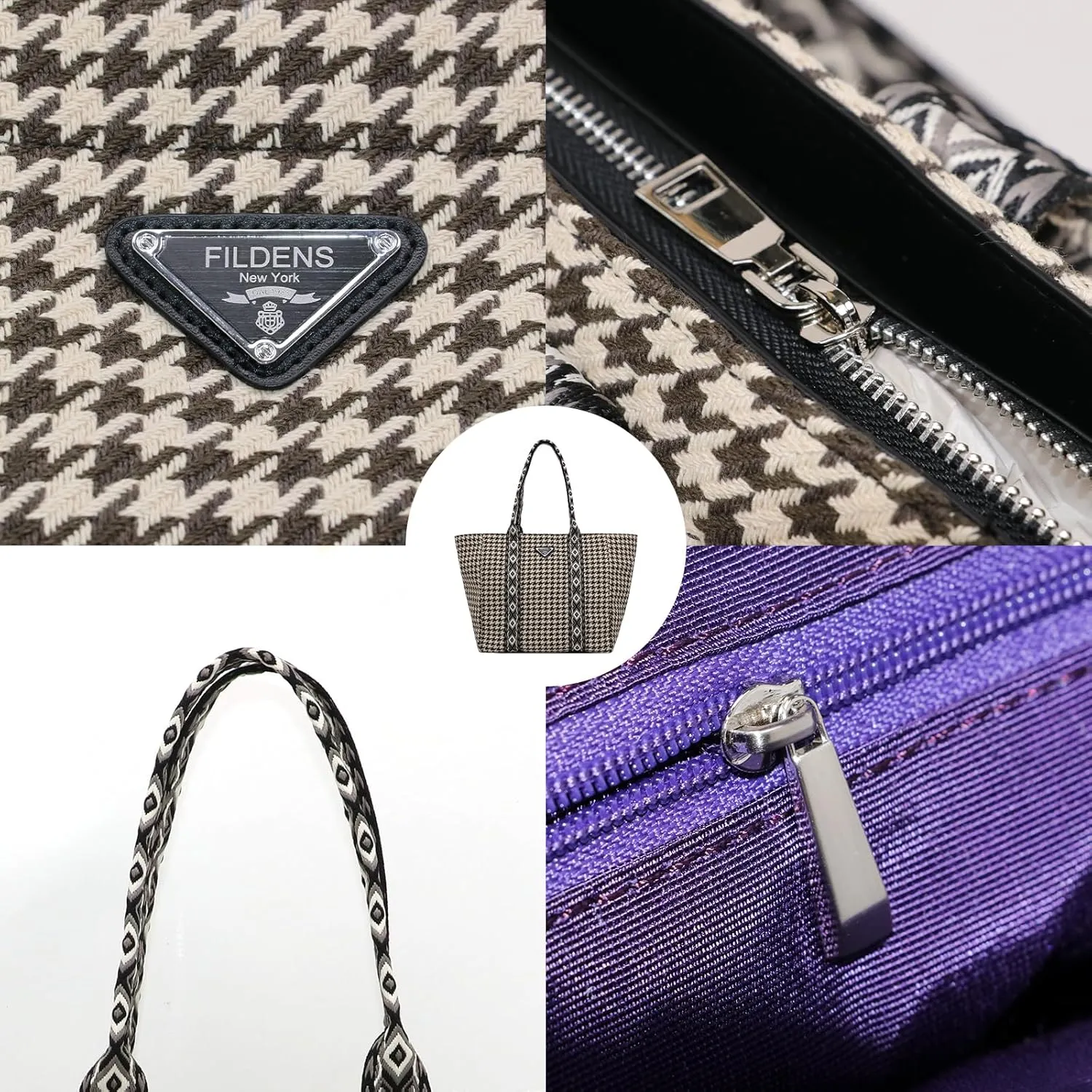 Women's Fabric Knit Printed Webbing Tote Bag