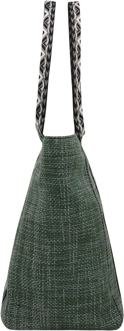 Women's Fabric Knit Printed Webbing Tote Bag