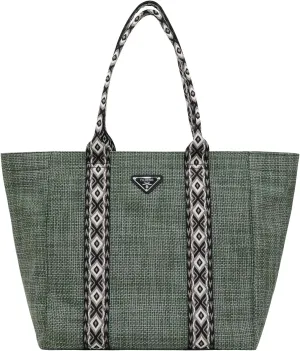 Women's Fabric Knit Printed Webbing Tote Bag