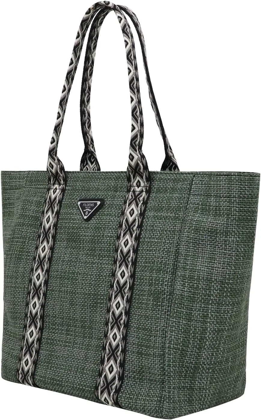 Women's Fabric Knit Printed Webbing Tote Bag