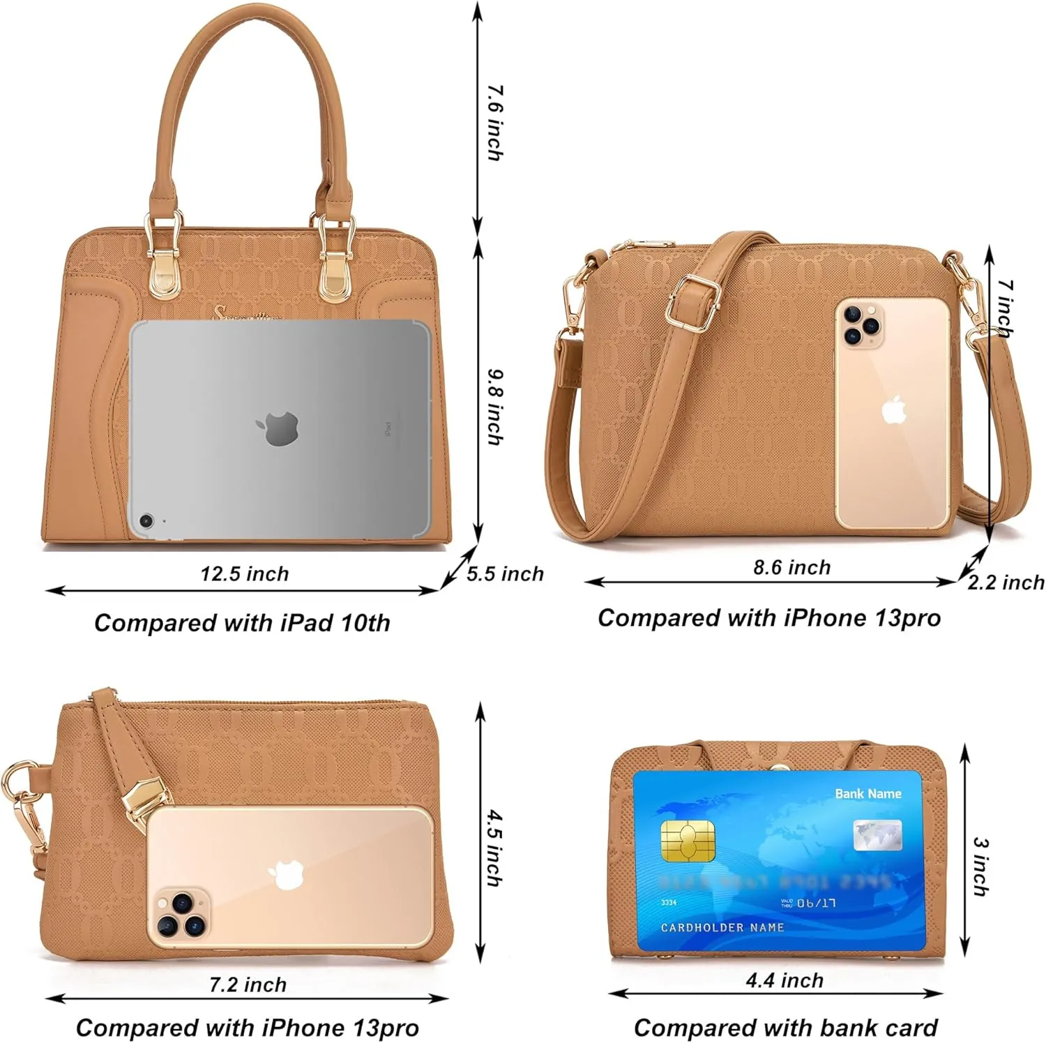 Women's Fashion Handbags Tote Bags Shoulder Bag Top Handle Satchel Purse Set 4pcs