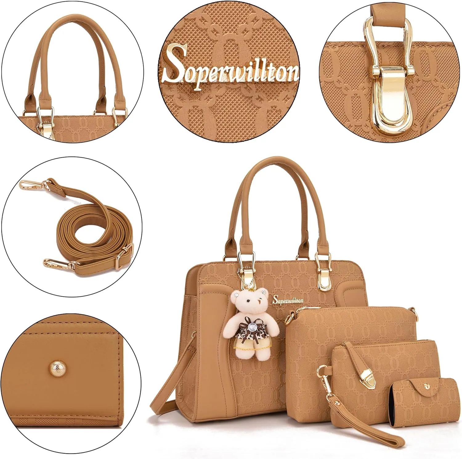 Women's Fashion Handbags Tote Bags Shoulder Bag Top Handle Satchel Purse Set 4pcs