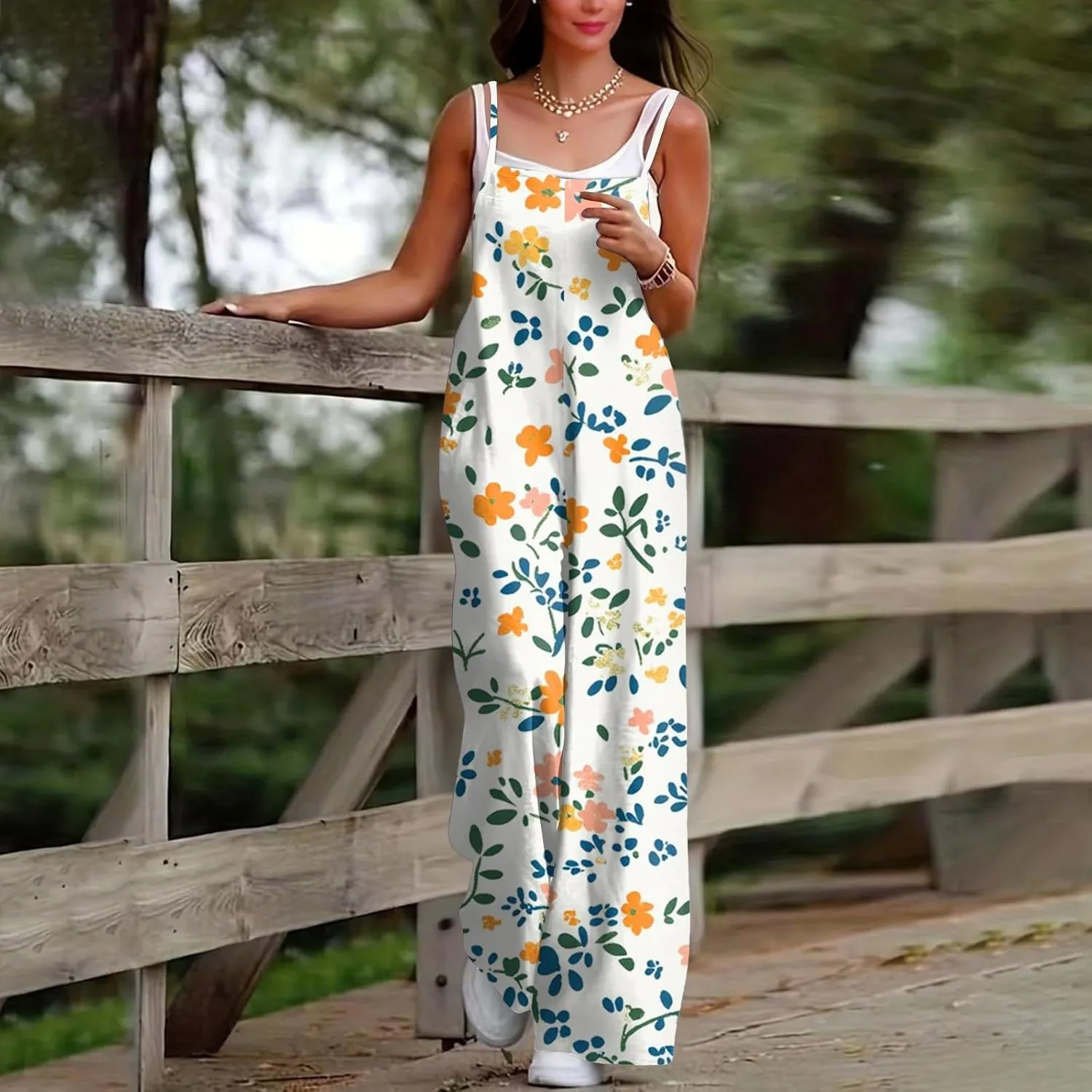 Women's Floral Print Jumpsuits Summer 2025 Casual Beach Vacation Clothes for Women S to 2XL