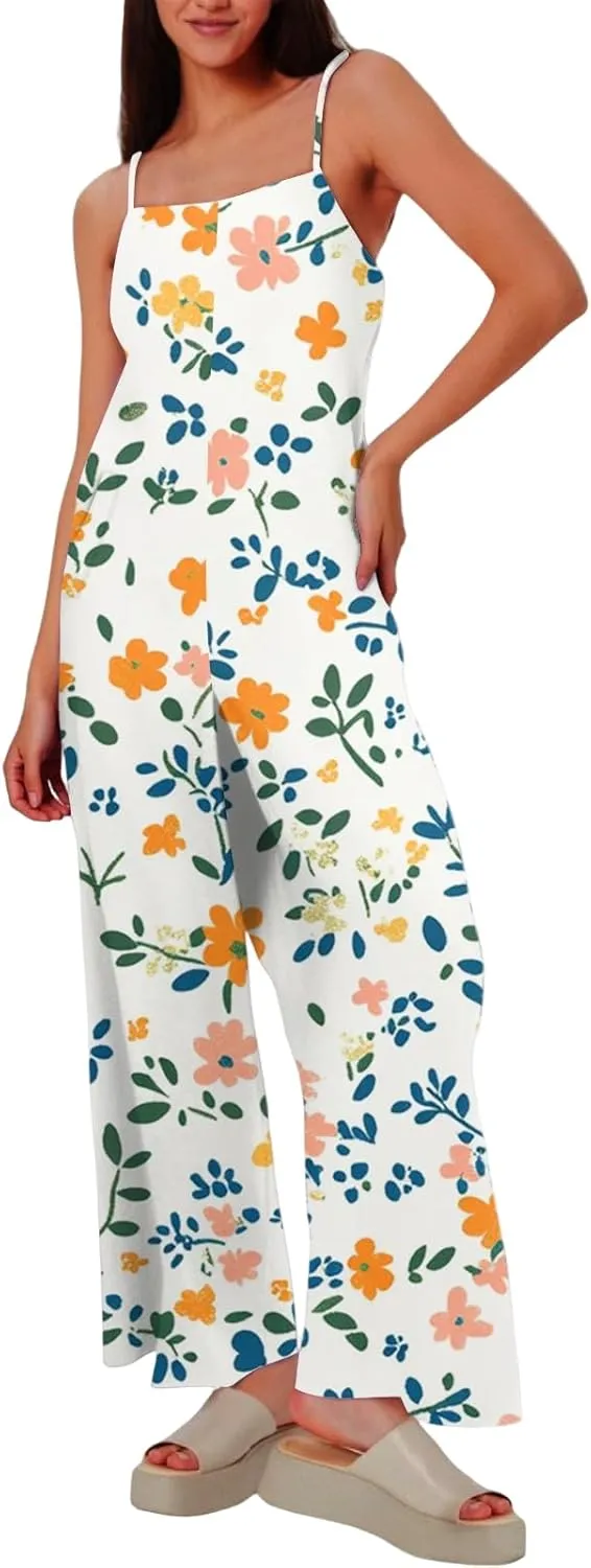 Women's Floral Print Jumpsuits Summer 2025 Casual Beach Vacation Clothes for Women S to 2XL