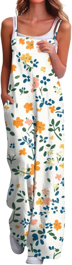 Women's Floral Print Jumpsuits Summer 2025 Casual Beach Vacation Clothes for Women S to 2XL