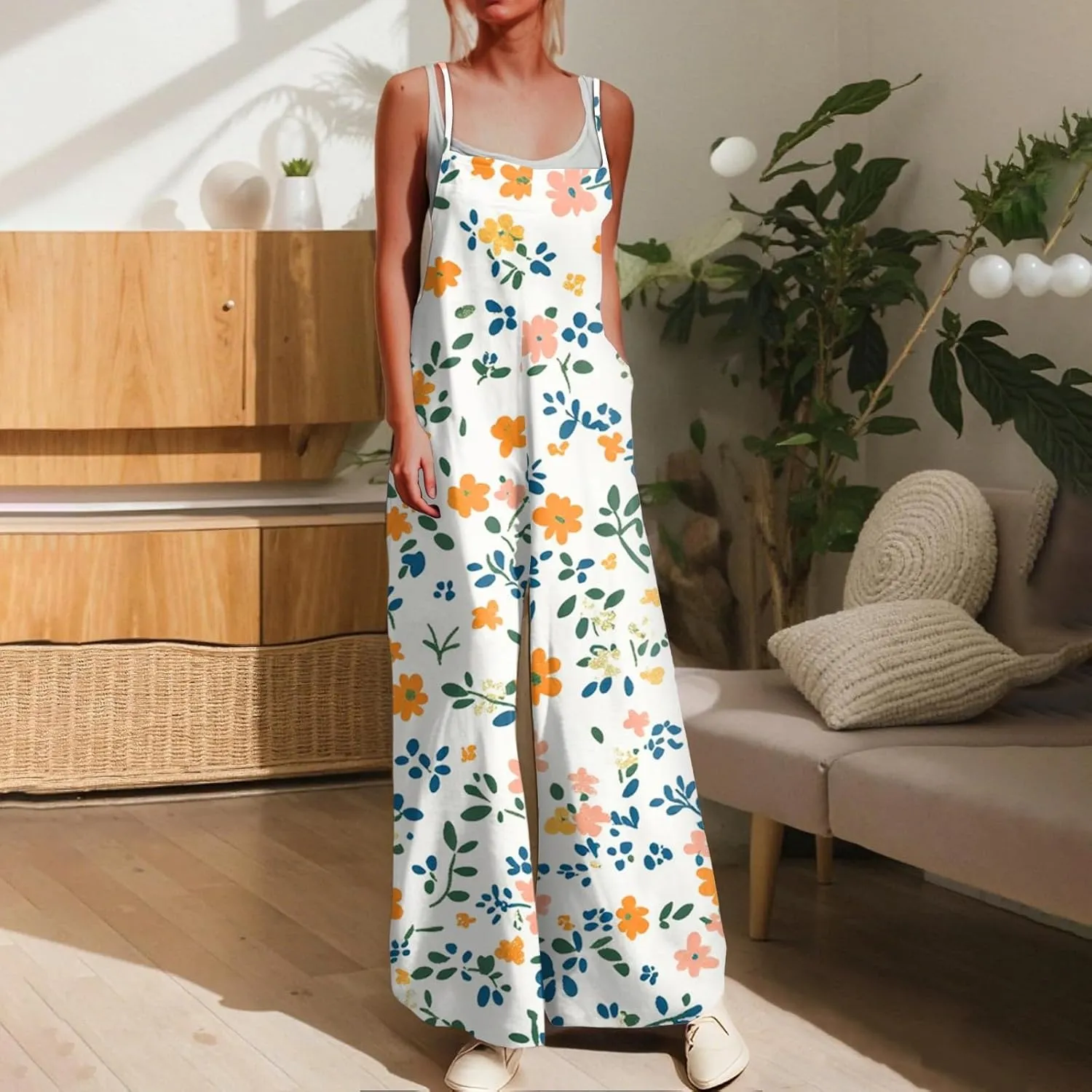 Women's Floral Print Jumpsuits Summer 2025 Casual Beach Vacation Clothes for Women S to 2XL
