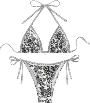 Women's Floral Printed Bathing Suit Halter Paisley Summer Swimsuit Bikinis Set