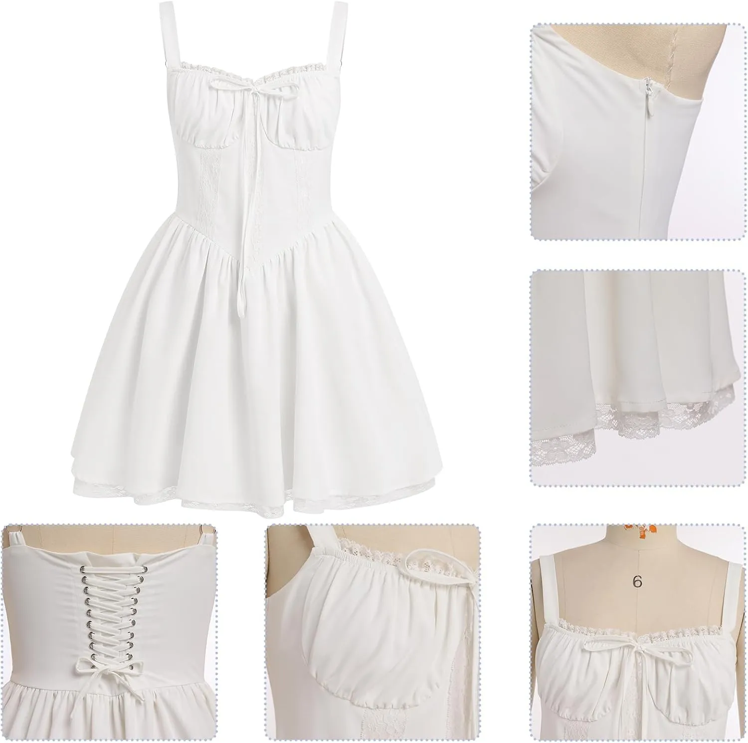 Women’s Floral Printed Corset Dress Spaghetti Strap Flare Summer Midi Dress Lace Trim Cami Dress Flowy Sundress