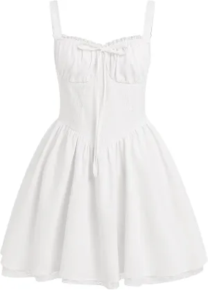 Women’s Floral Printed Corset Dress Spaghetti Strap Flare Summer Midi Dress Lace Trim Cami Dress Flowy Sundress