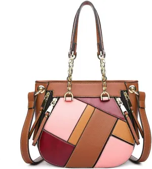 Women's Handbags and Purses Ladies Stitching Color Tote Shoulder Bags Satchel Leather Top Handle Bags