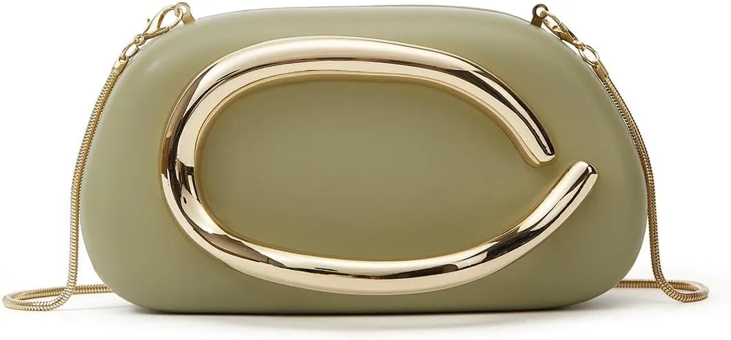 Women's Leather Evening Clutch Purse Crossbody Bag Trendy Wedding Party Clutch, Detachable Strap for Bridesmaid Cocktail