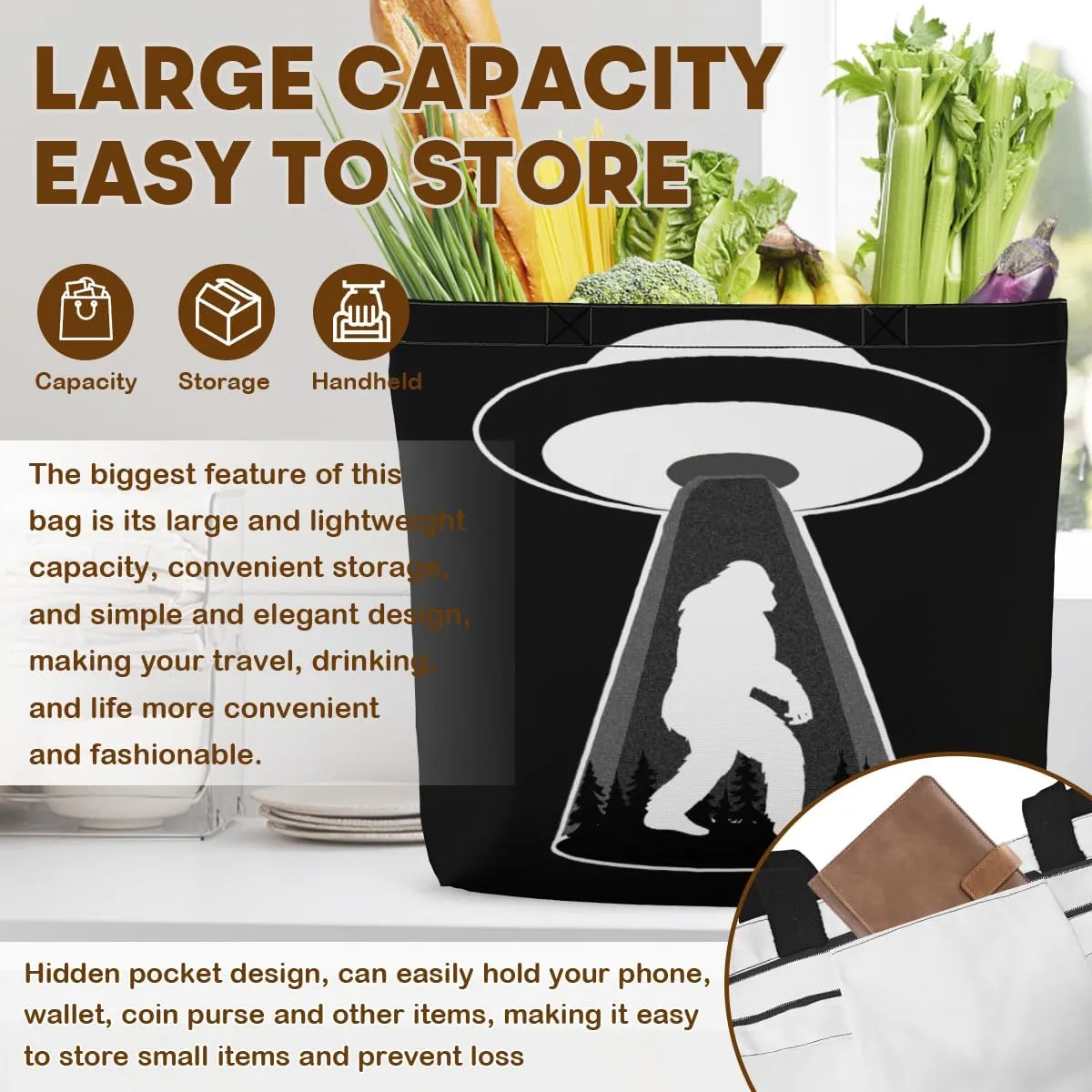 Women's Men Large Kitchen Reusable Grocery Bags Shoulder Bags With Zipper Beach Shopping Bag for Outdoors