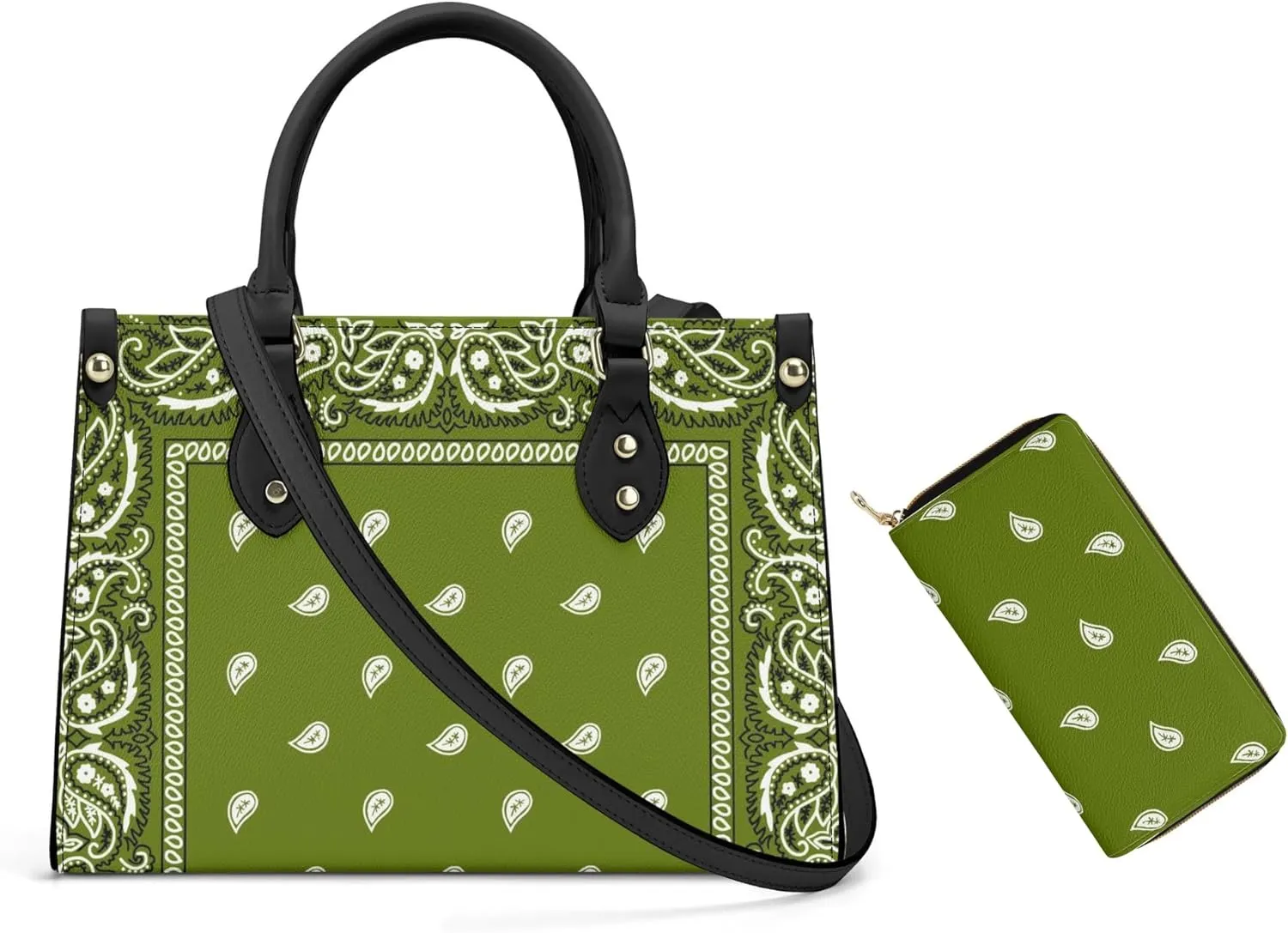 Women'S Pu Leather Handbag With Wallet 2 Piece Set Bandana Printed Women'S Shoulder Bag Crossbody Bag