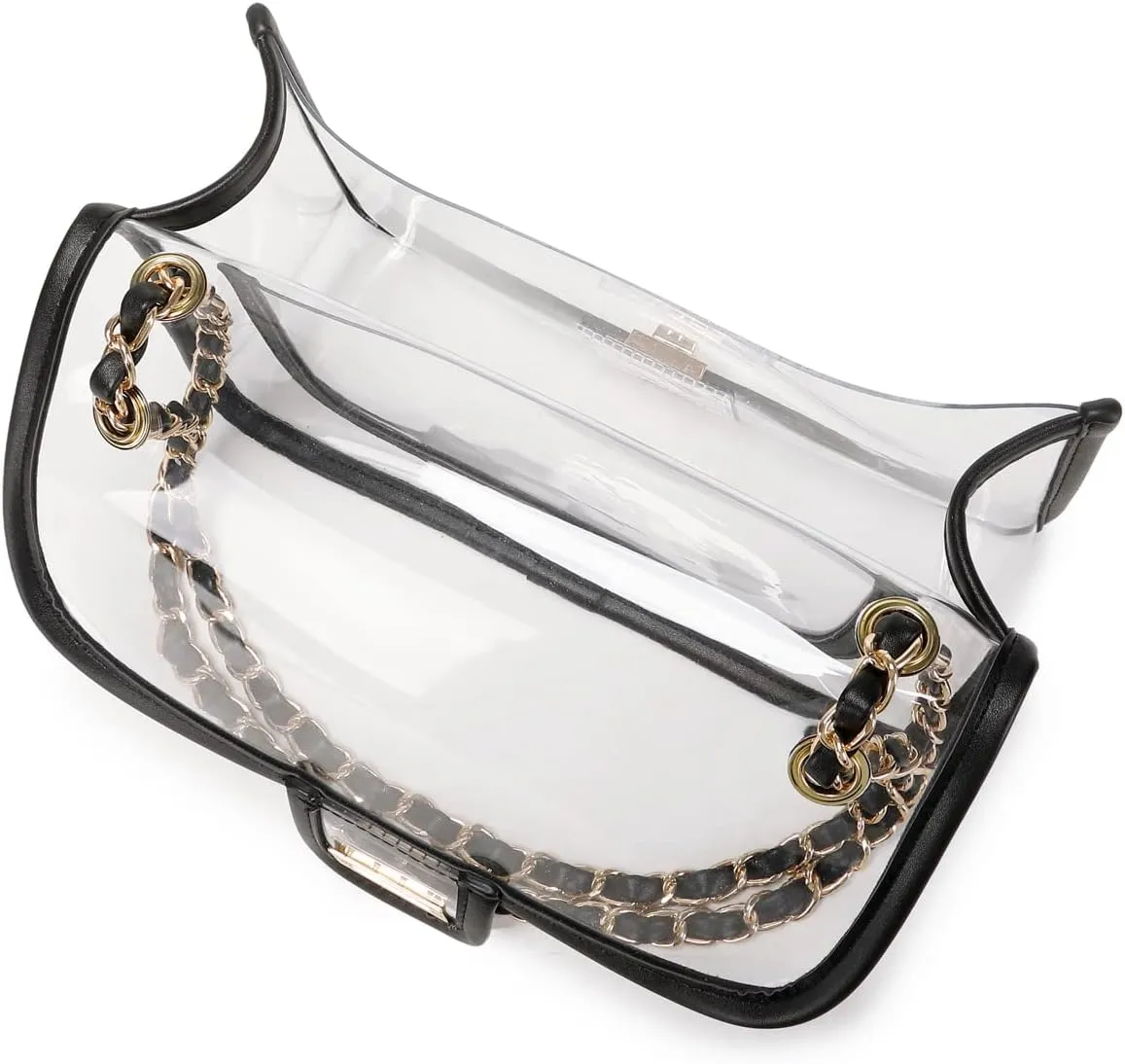 Womens PVC Clear Purse Handbag with Chain Stadium Approved Clear Bag See Through Bag for Working and Concert