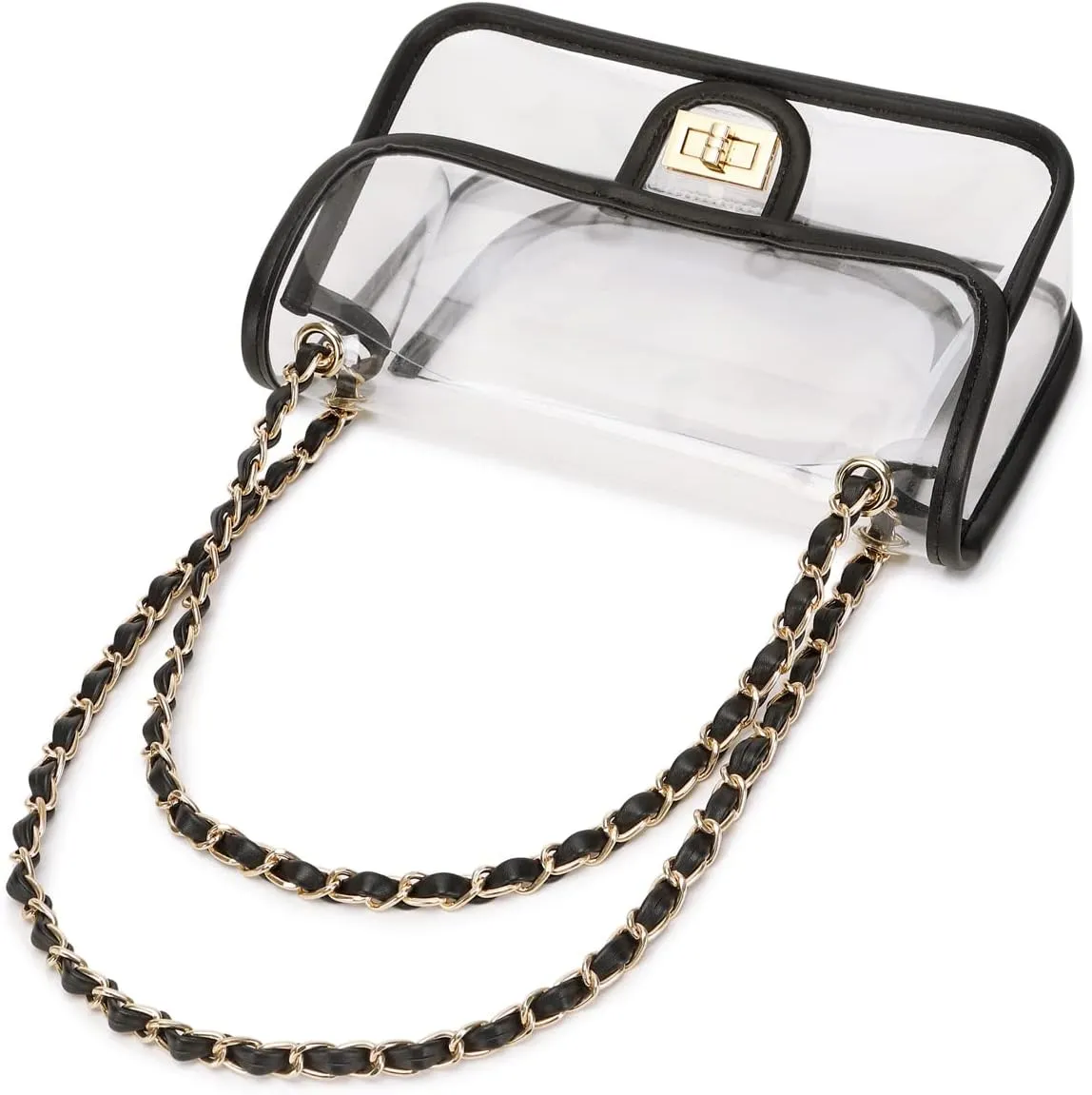 Womens PVC Clear Purse Handbag with Chain Stadium Approved Clear Bag See Through Bag for Working and Concert
