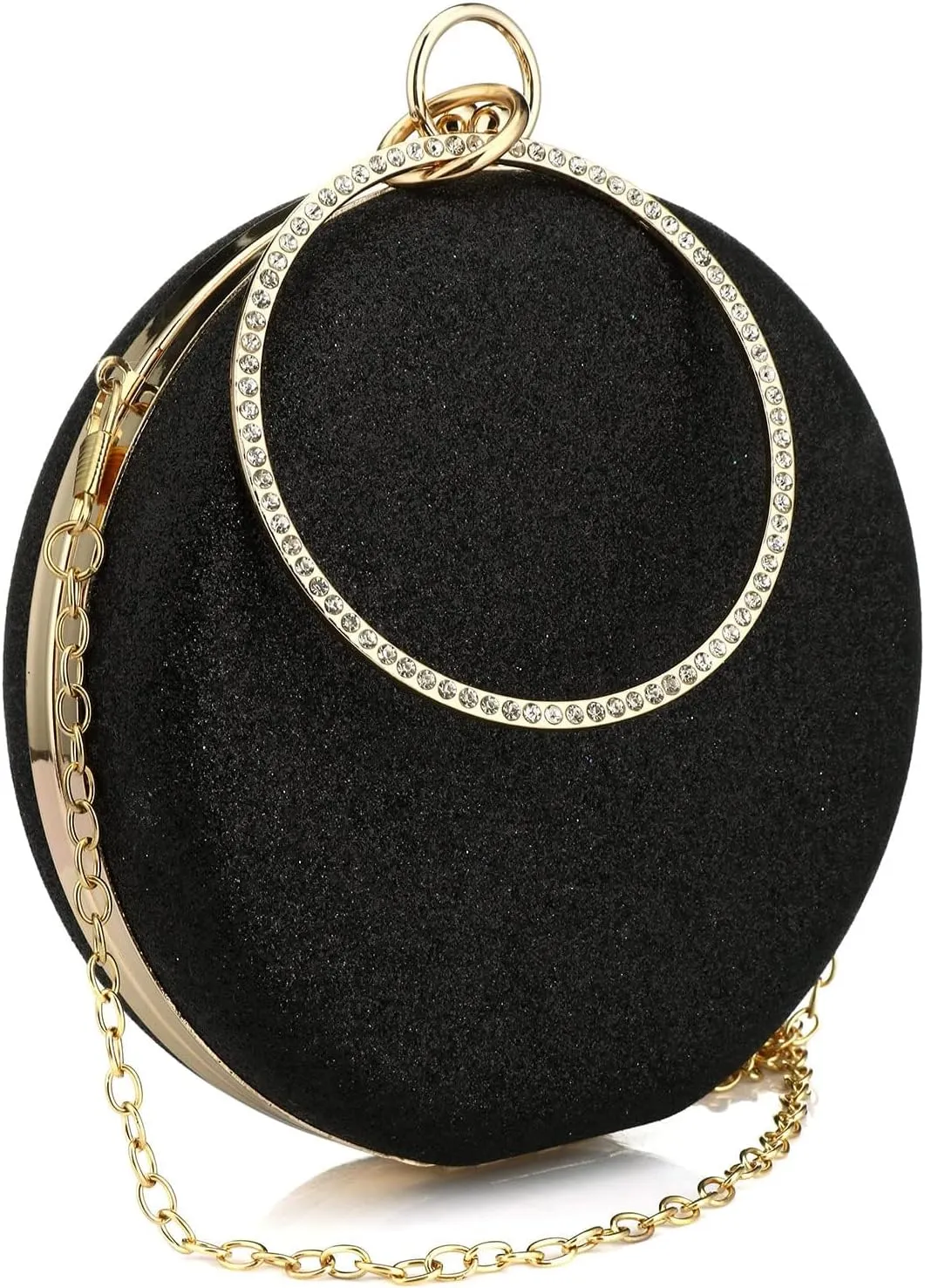 Women's Round Ball Clutch Rhinestone Ring Handle Designer Wristlets Handbag Purse Wedding Party Prom Evening Bag