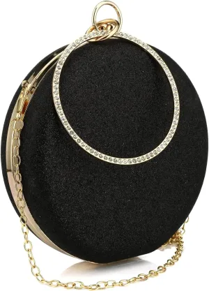 Women's Round Ball Clutch Rhinestone Ring Handle Designer Wristlets Handbag Purse Wedding Party Prom Evening Bag